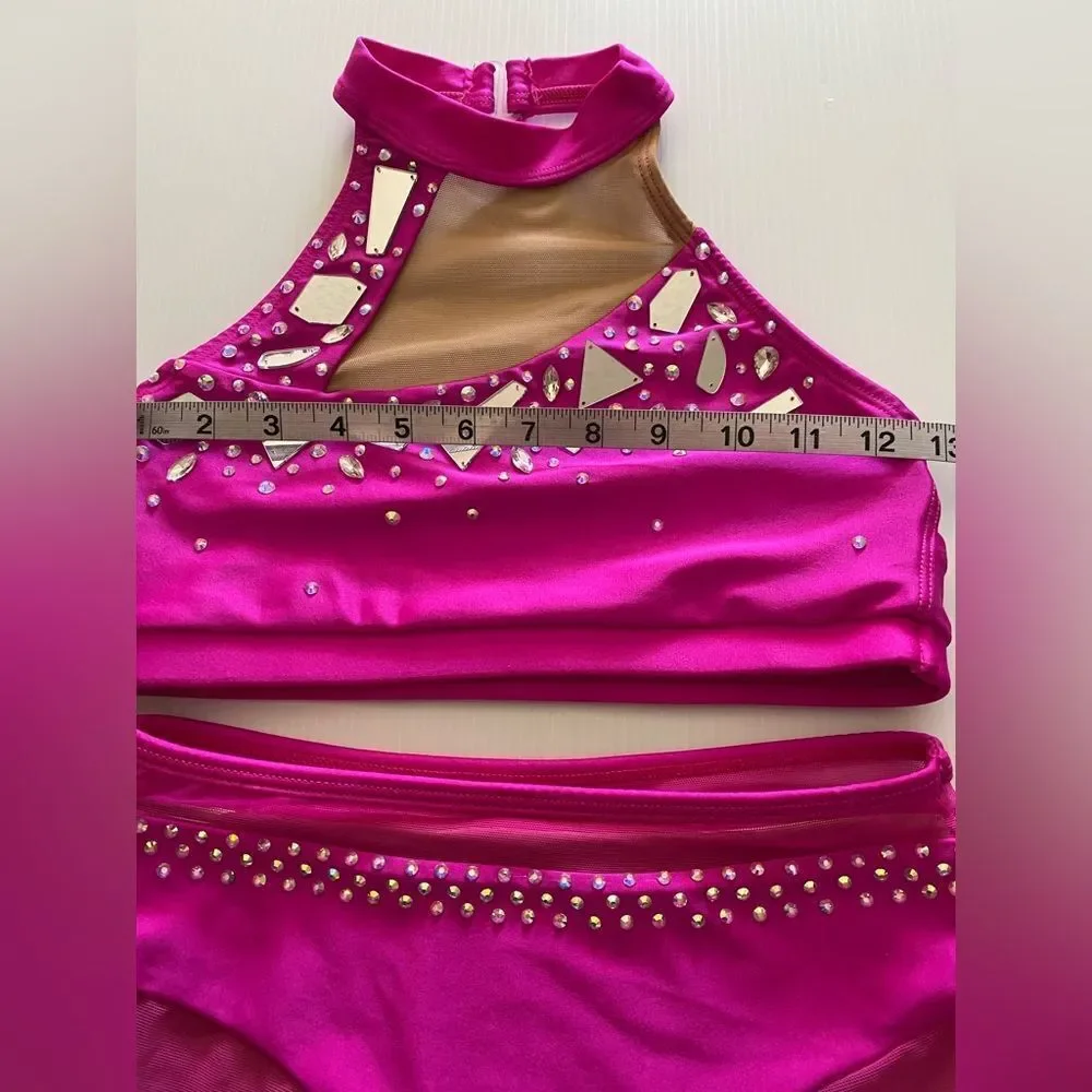 AA dance design costume solo custom hot pink Malfi Blossom 2 piece illusion SA